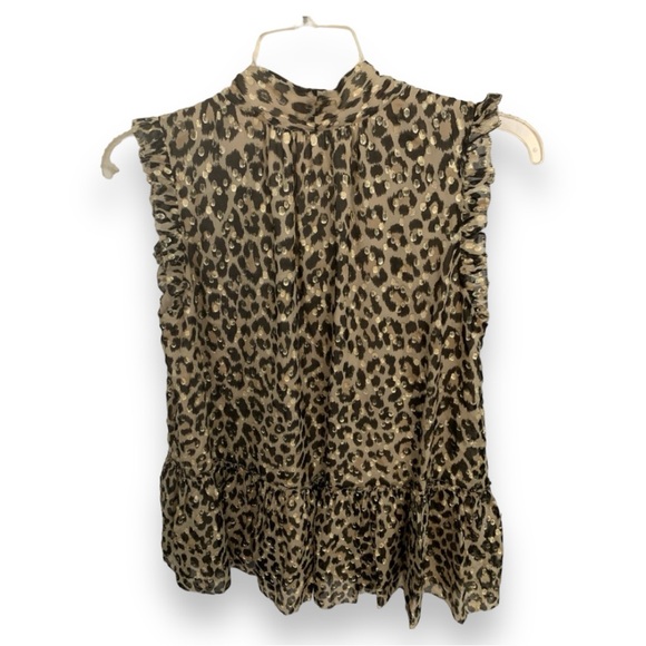 Kate Spade Silk Leopard Print Clipped Metallic Dot Blouse Tie Neck Size L - Picture 4 of 9